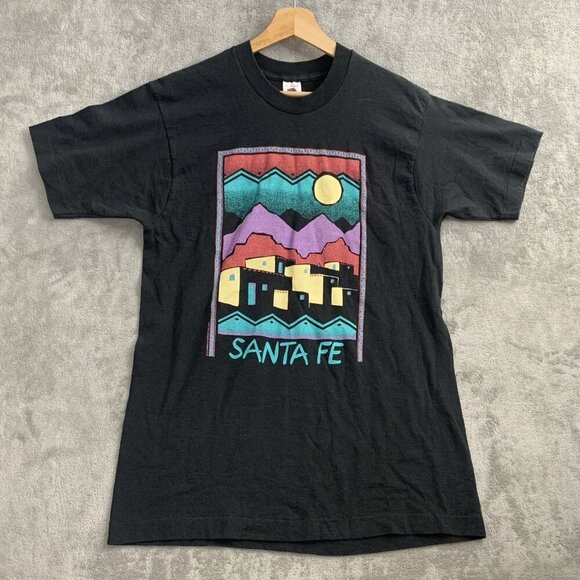 Fruit of the Loom Shirt Mens Large Black Single Stitch Santa Fe Tee Vintage - Picture 1 of 10